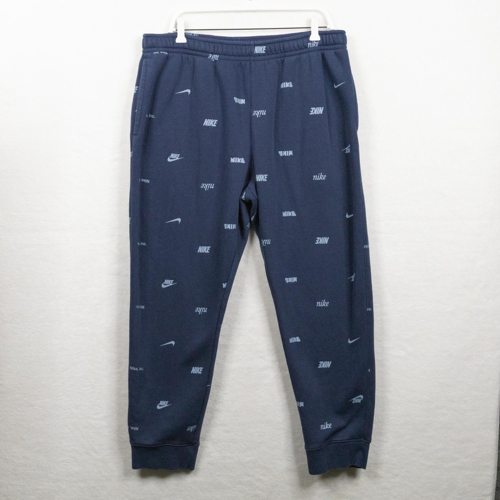 NIKE Club Fleece All Over Print Logo Jogger Sweatpants Blue Mens Sz XXL